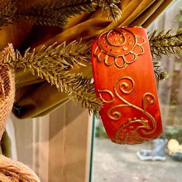 Wooden Orange Vintage Statement Bangle - Picture 1 of 3